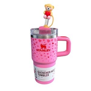 Stanley X Target Sweet Hearts Pink Valentines 20 OZ Tumbler & Bear Straw Topper